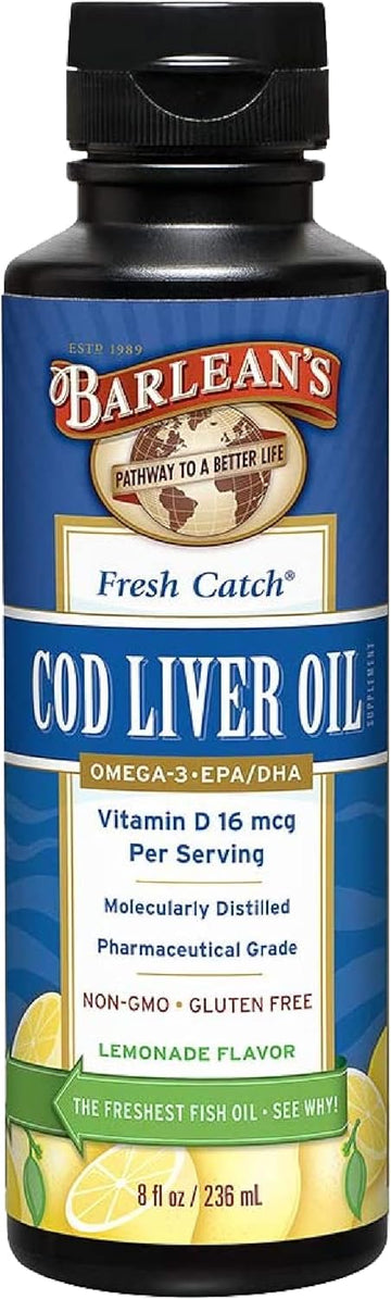 Barlean's Cod Liver Oil Liquid Supplement, Omega 3 Fish Oil with 900mg