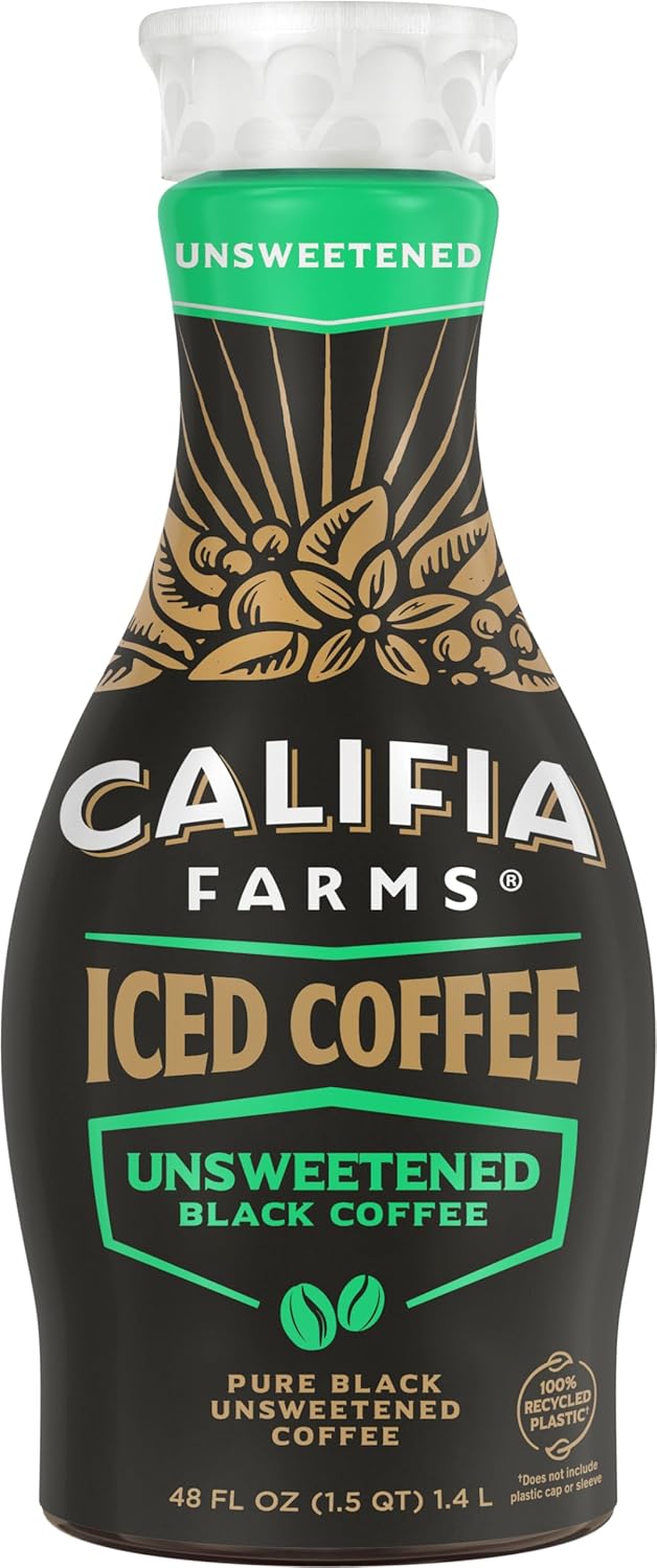 Califia Farms - Pure Black Original Iced Coffee, 48 Oz, Cold Brew Coffee, Dairy Free, Plant Based, Vegan, Gluten Free, Non Gmo, Ice Coffee, Beverage