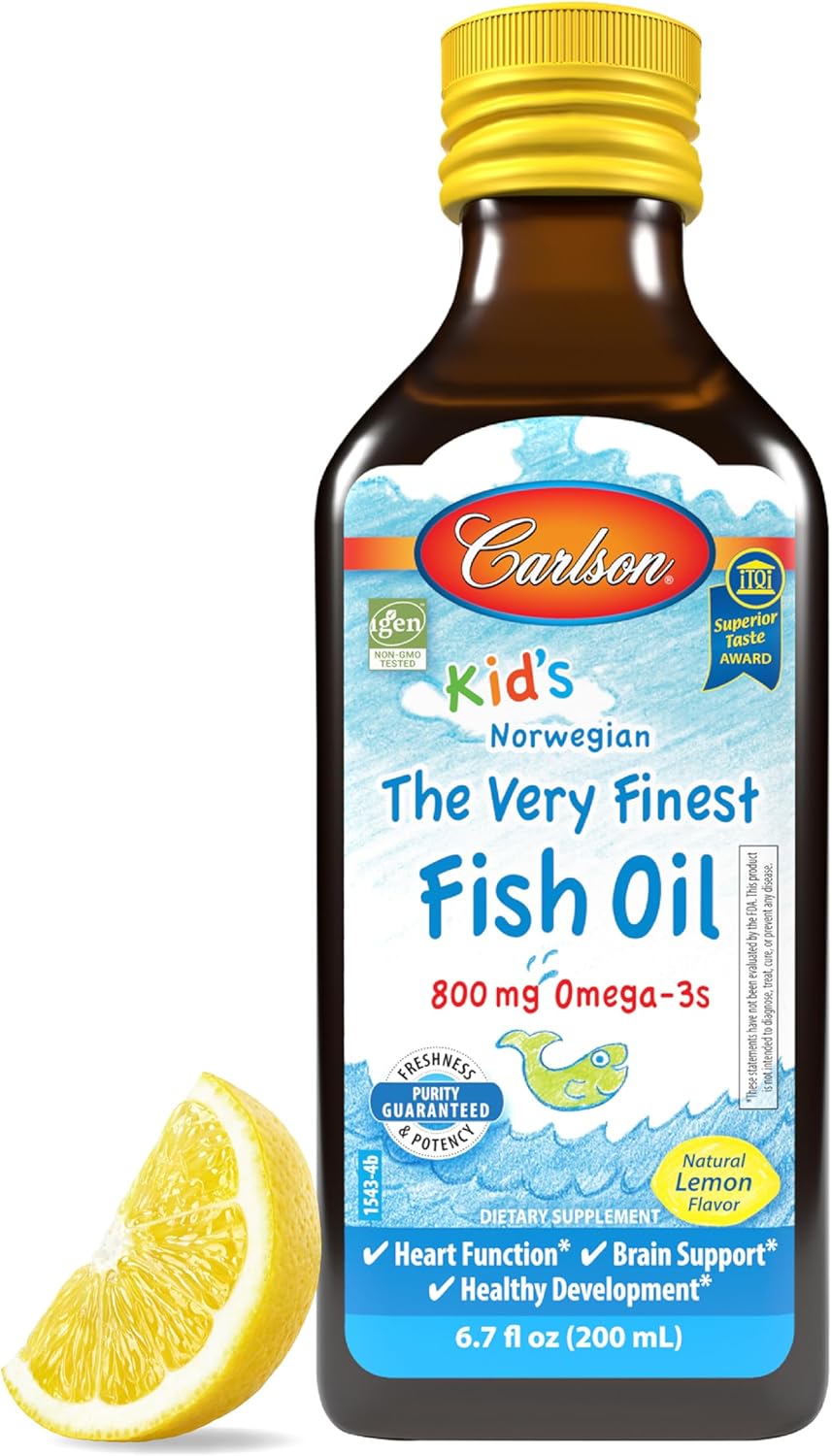 Carlson - Kid'S The Very Finest Fish Oil, 800 Mg Omega-3S, Liquid Fish Oil Supplement, Norwegian Fish Oil, Wild-Caught, Sustainably Sourced , Mixed Berry, 200 Ml (6.7 Fl Oz)