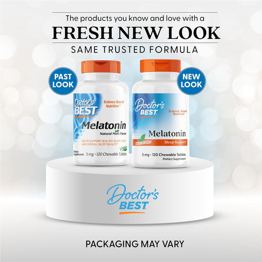 Doctors Best Melatonin, Sleep Support, Non-Gmo, Gluten Free Vegan, Natural Mint Flavor 120 Chewable Tablets