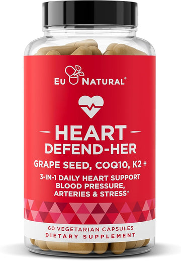 Heart Defend-Her Womens Heart Health Supplements – Advanced 3-In-1 Blend With Grape Seed Extract, Vitamin K2 Mk-7, And Coq10 – Support Blood Pressure, Artery And Bone Strength – 60 Vegetarian Capsules