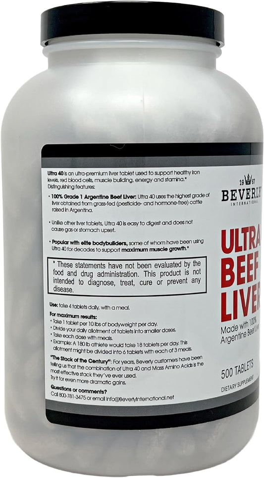 Beverly International Ultra 40 Grass Fed Desiccated Beef Liver, 500 Tab. Golden-era Secret for Boosting Muscle Growth, Stamina and Performance Naturally. Break through those sticking points-Endurance!
