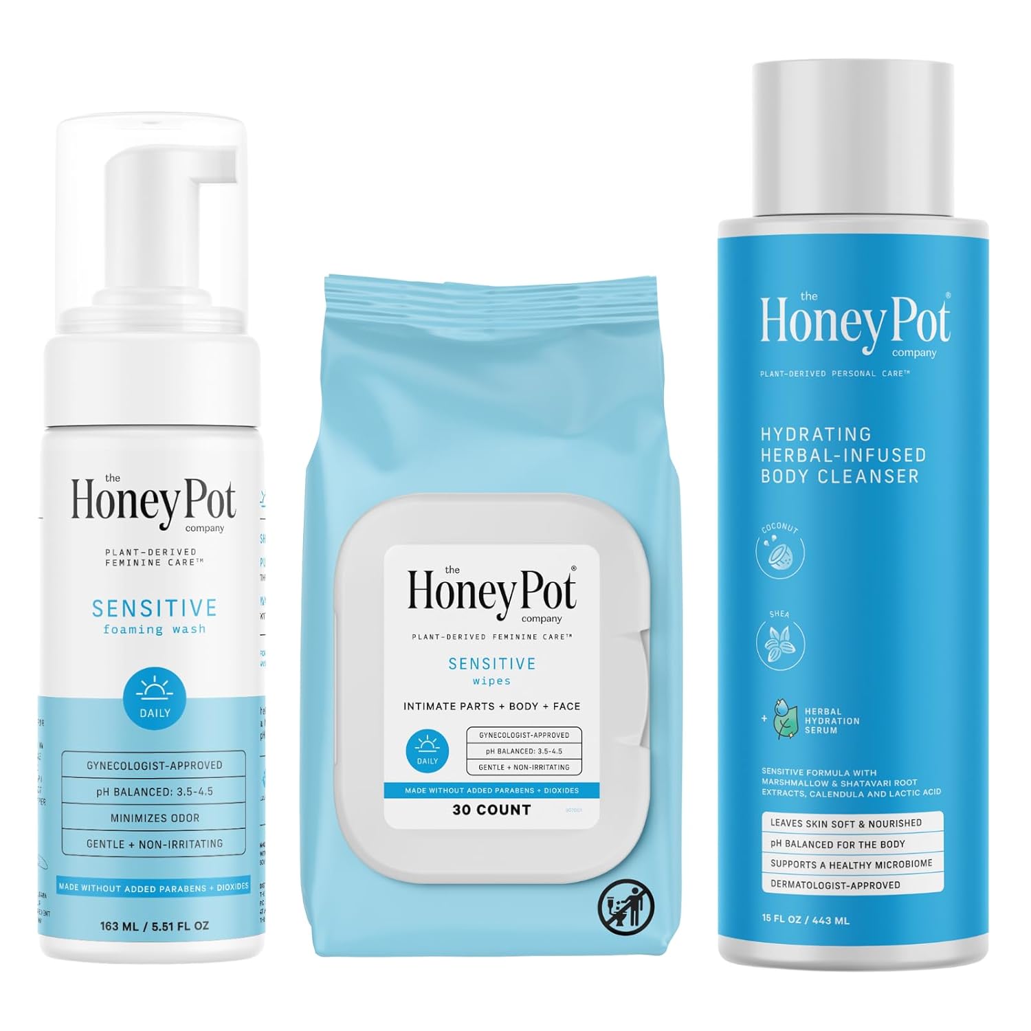 The Honey Pot Company - Sensitive Skin Ritual - Feminine Care Wash & Wipes And Body Wash For Women