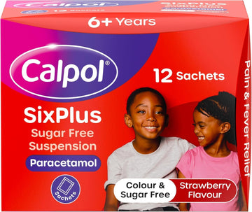 Calpol Sixplus Sugar Free Strawberry Paracetamol Sachets, Pack Of 12