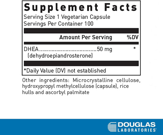 Douglas Laboratories Dhea 50 Mg Capsules - Micronized - Supports Hormone Balance, Immunity, Brain, Bone Health & Metabolism* - Non-Gmo - 100 Vegetarian Capsules