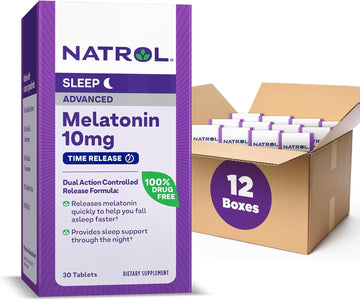 Natrol Advanced Sleep Melatonin 10Mg, Dietary Supplement For Restful Sleep, Time Release Melatonin Tablets, 30 Time-Release Tablets, 30 Day Supply (Pack Of 12)