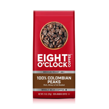 Eight O'Clock Coffee 100% Colombian Peaks & Arabica, 11 Ounce (Pack Of 6) Medium Roast Whole Bean Coffee, Rich & Winey