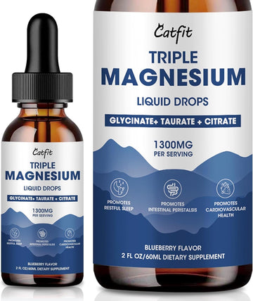 Magnesium Glycinate Liquid Drops 500Mg With Taurate & Citrate, Magnesium Supplement For Sleep, Calm & Relaxation, With Potassium & Omega-3, High Absorption Formula, Blueberry Flavor, 2 Fl Oz