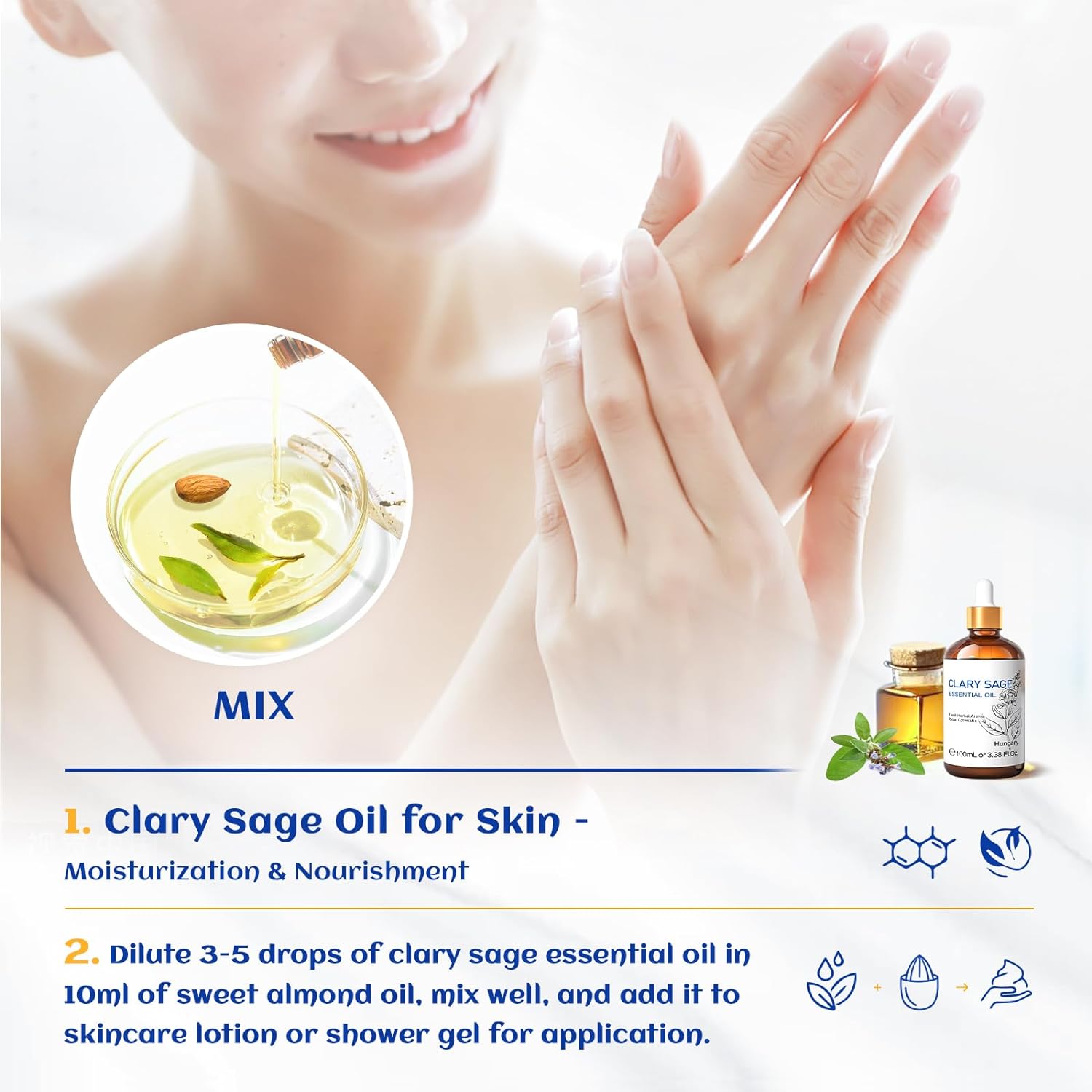 HIQILI Clary Sage Oil Essential Oil 3.38 Fl Oz, Premium Sage Essential Oil for Aromatherapy Diffuser -100mL : Health & Household