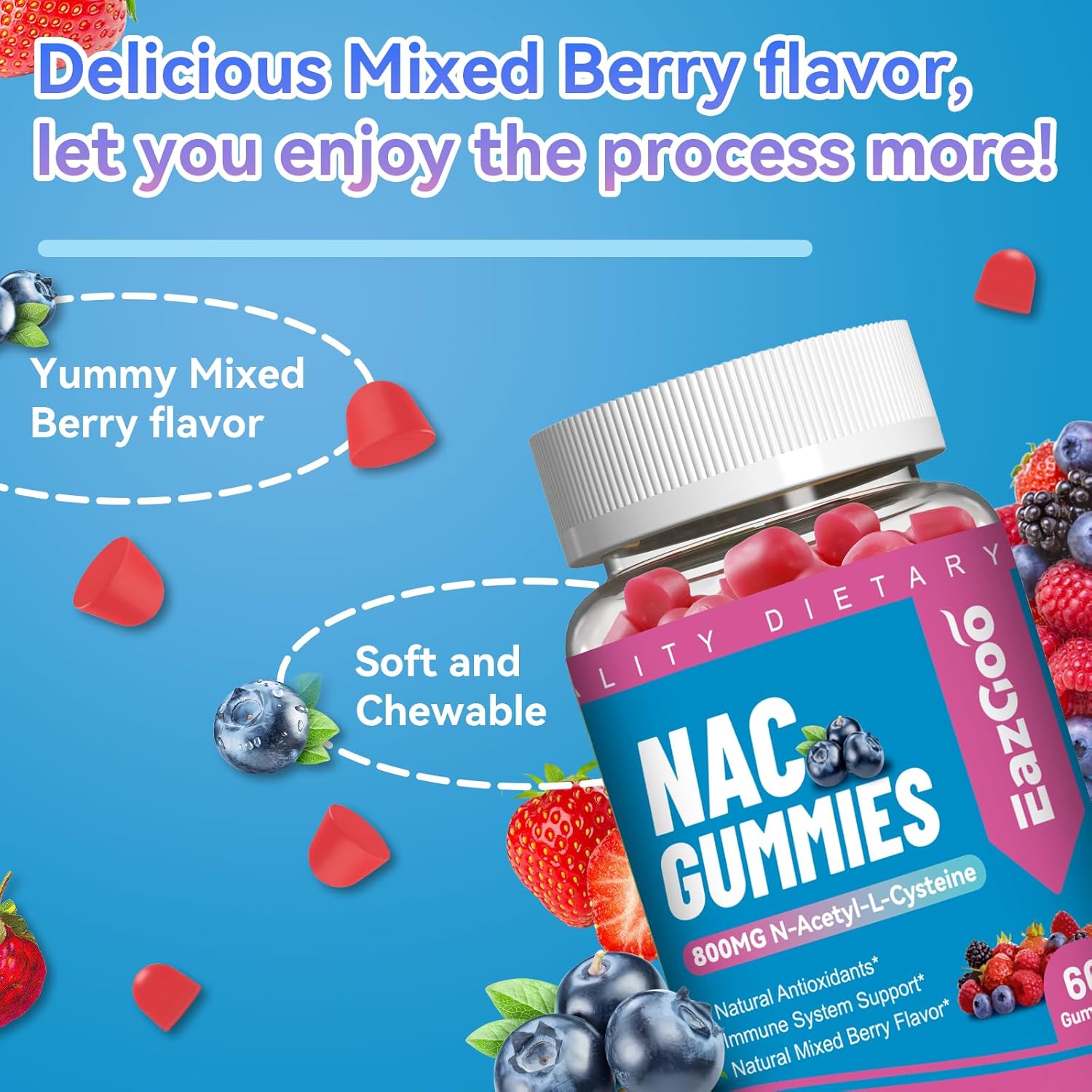 Eazgoo Nac Gummies 800Mg, N-Acetyl Cysteine Supplement, Nac Supplement For Immune System & Antioxidant, Non-Gmo, Gluten Free, Vegan - 120 Counts : Health & Household