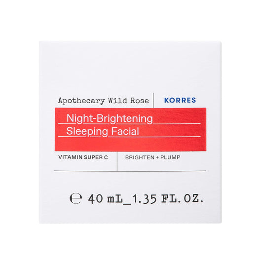 Korres Wild Rose Skin Brightening Night Cream, Hydrating Face Moisturizer With Vitamin C, Hyaluronic Acid And Turmeric Extract, Overnight Facial Cream For Women With Tired, Depleted Skin, 40 Ml