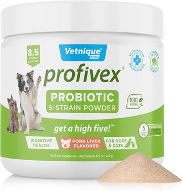 Vetnique Labs Profivex Probiotics for Dogs All Natural Dog Chews & Powder for Digestive Health Probiotic Supplements for Dogs 5 Strains of Probiotics & Prebiotics (Powder, 8.5oz)