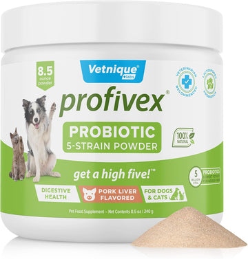 Vetnique Labs Profivex Probiotics For Dogs All Natural Dog Chews & Powder For Digestive Health Probiotic Supplements For Dogs 5 Strains Of Probiotics & Prebiotics (Powder, 8.5Oz)