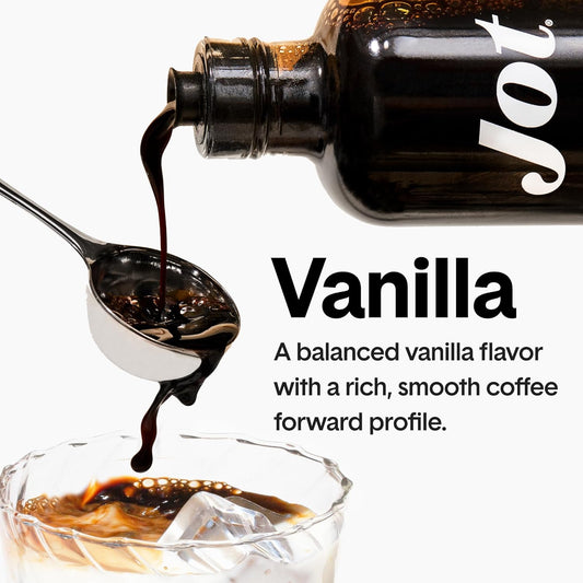 Jot Coffee Concentrate (Vanilla) High Caffeine Cold Brew Coffee Concentrate Liquid For Iced Coffees, Instant Espresso, Hot Or Cold Instant Coffees - Makes 14 Cups, 150Mg Caffeine/Tbsp, Sugar Free