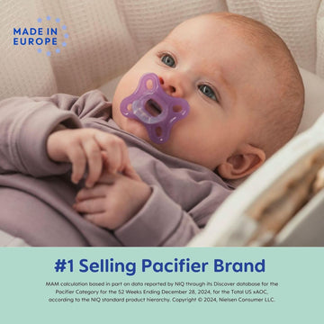Mam Comfort Baby Pacifiers, Lightweight One-Piece Full Silicone Binky For Newborns 3-12 Months, Bpa-Free, Easy To Clean Pacifier, Best For Breastfed Babies, With Sterilizer Case, 2 Count Binkies