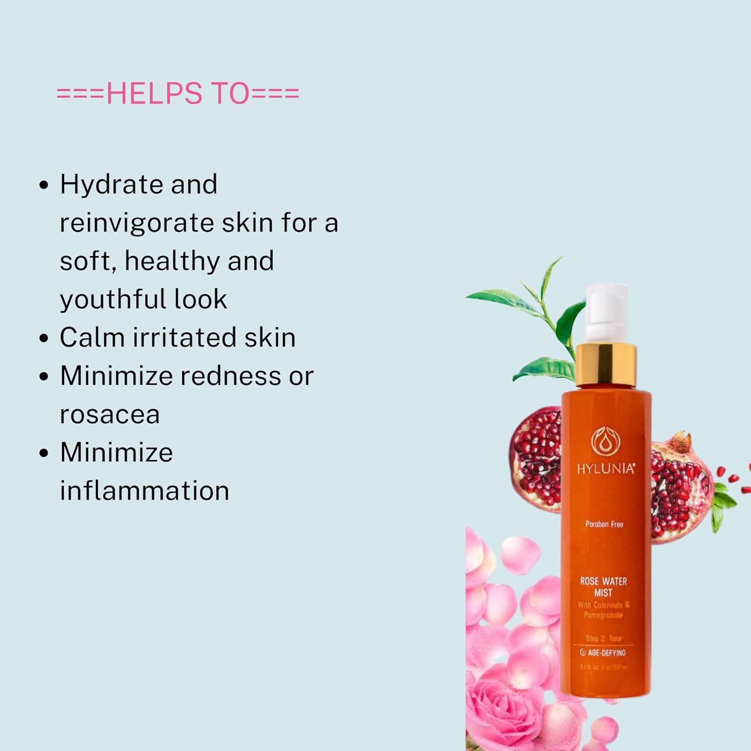 Hylunia Rose Water Mist - 5.1 Fl Oz - Calendula And Pomegranate - Natural Vegan Skin Repair : Beauty & Personal Care