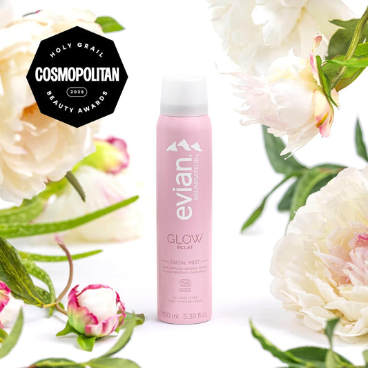 Evian Glow Facial Mist | Hydrating Mineral Water Face Spray With Aloe & White Tea | Dewy Setting Mist & Toner For Glowing Skin | Facial Spray To Refresh, Balance, & Enhance Makeup