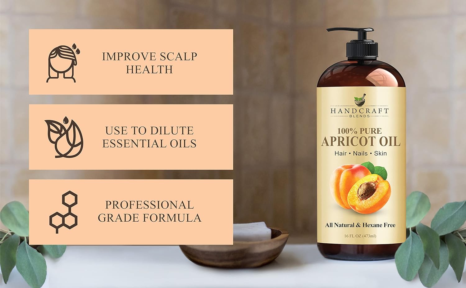 Handcraft Blends Apricot Kernel Oil - Cold-Pressed 28 Fl Oz - 100% Pure And Natural - Premium Grade Carrier Oil For Skin And Hair - Hair And Body - Massage - Hexane-Free : Health & Household