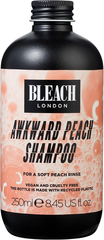 Bleach London Awkward Peach Shampoo - Vegan & Peta-Approved Peachy Toning Formula, For Bleached Hair, Colour Depositing, Achieves Dreamy Peachy Look, Enhances Warm Blonde - Paraben Free - (250 Ml)