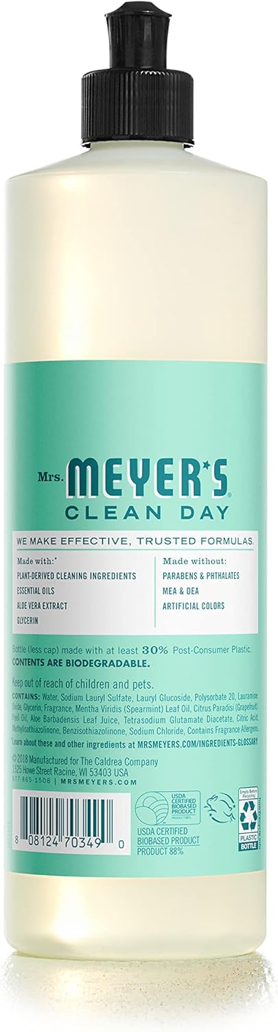 Mrs. Meyer'S Clean Day Liquid Dish Soap, Mint Scent 16 Fl Oz (Pack Of 3)