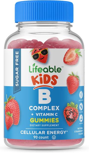 Lifeable Sugar Free B Complex with Vitamin C for Kids ? Great Tasting Natural Flavor Gummy Supplement ? with Niacin, Vitamin C, Pantothenic Acid, B6, Folate, Biotin, B12 ? Energy Support ? 90 Gummies