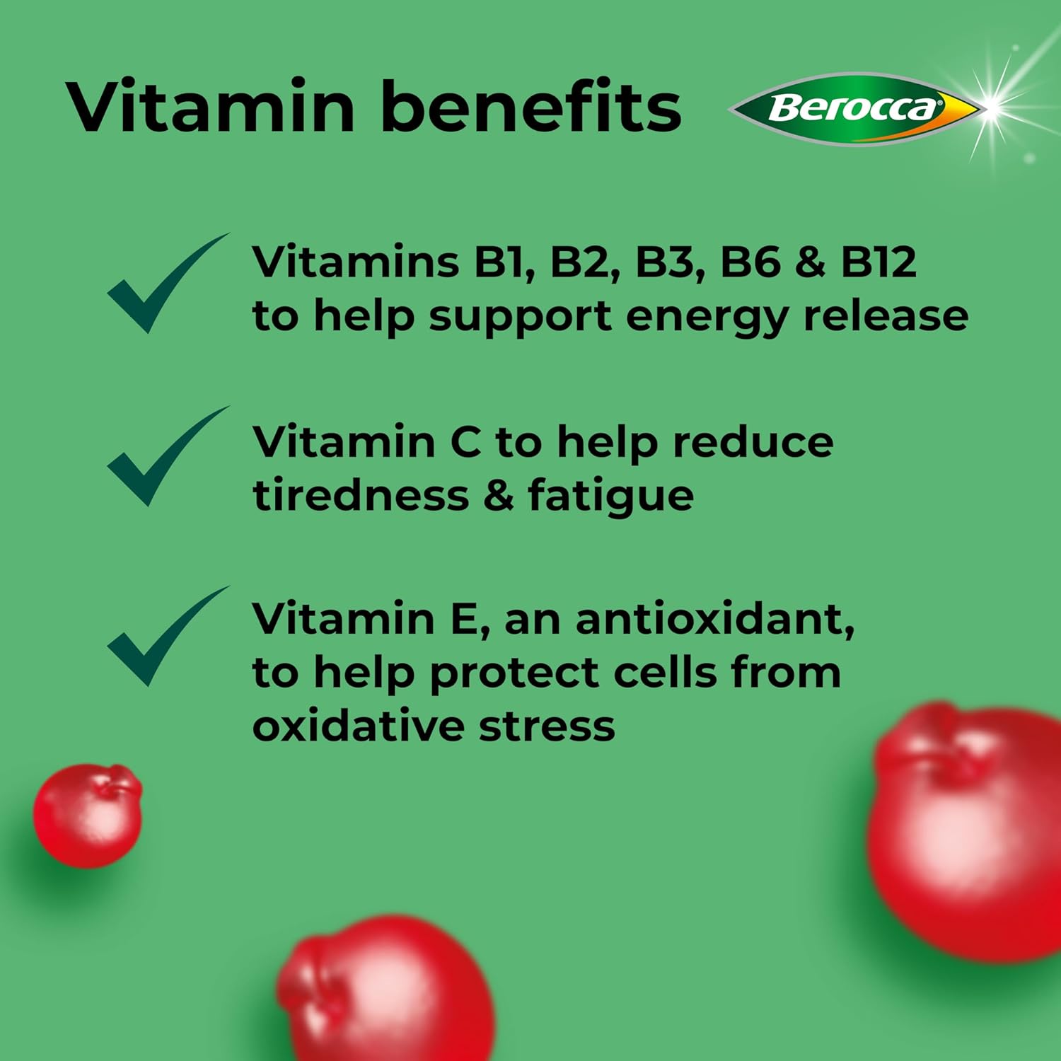 Berocca Multi-Action Multivitamin Gummies - Including Vitamin D, C, A, B-Complex (B1, B2, B3, B6, B7 & B12), E - Supplement for Women, Men and Kids - 60 Gummies - Cherry Flavour : Amazon.co.uk: Health & Personal Care