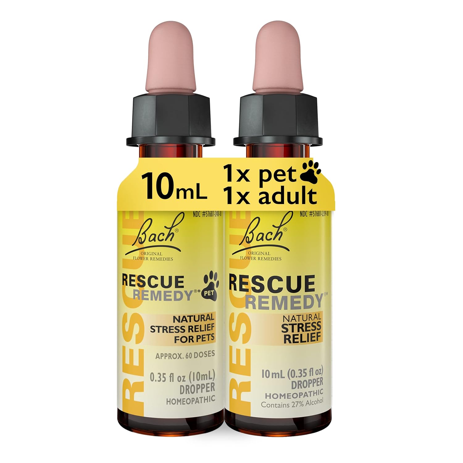 Pet & People Natural Stress Relief Bundle, Bach Rescue Remedy Dropper [And] Rescue Remedy Pet Dropper For Dogs, Cats & Other Pets - 2Pk, Homeopathic Flower Essence, Vegan, Sedative-Free, 10Ml Ea