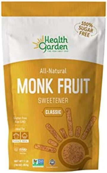 Health Garden Monk Fruit Sweetener, Classic- Non Gmo - Gluten Free - Sugar Substitute - Kosher - Keto Friendly (1 Lb)