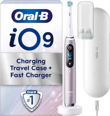 Oral-B Io9 Electric Toothbrushes For Adults, App Connected Handle, 1 Toothbrush Head & Charging Travel Case, 7 Modes With Teeth Whitening, 2 Pin Uk Plug, Rose