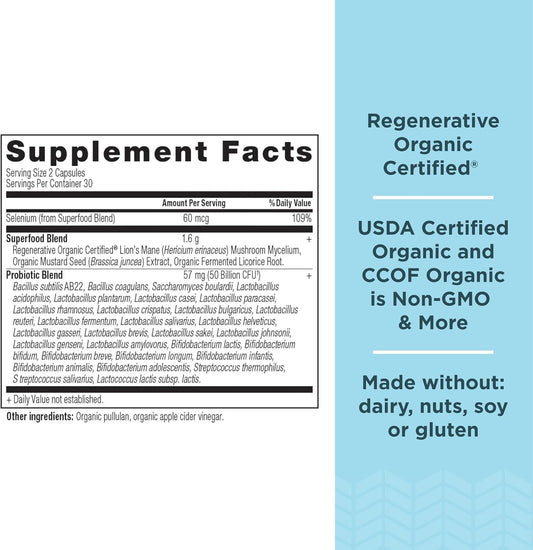 Ancient Nutrition Regenerative Organic Certified Probiotics For Gut Recovery, Probiotics Gut Recovery, For Healthy Digestion And Immune System Function Support, 50 Billion Cfus* Per Serving, 60 Count