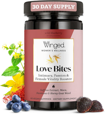 Winged Wellness Love Bites - In The Mood Organic Gluten Free, Non Gmo Formula Designed By Women For Women - Stress Management + Feeling Hot Energy - 50 Ct