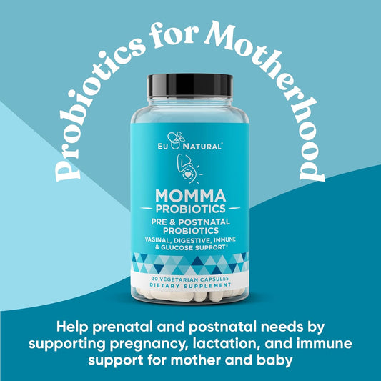 Momma Prenatal Probiotics Mom & Baby – Gut And Digestive Postpartum, Nursing, Morning Sickness Pregnancy Relief – 18 Clinically Proven Strains, 14 Billion Cfu, Prebiotic – 30 Mini Vegan Capsules