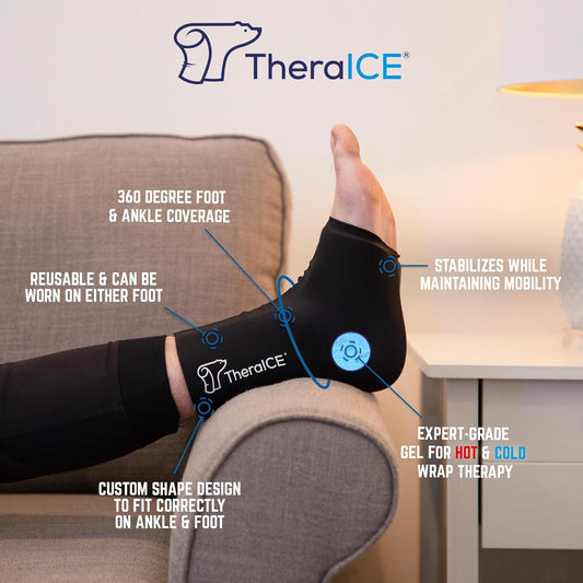 Theraice Ankle Ice Pack Wrap For Swelling, Reusable Ankle Ice Pack For Sprained Ankle Injuries, Cold Therapy Sock Compression, Plantar Fasciitis Relief, Achilles Tendonitis, Sore Feet, Foot & Heel