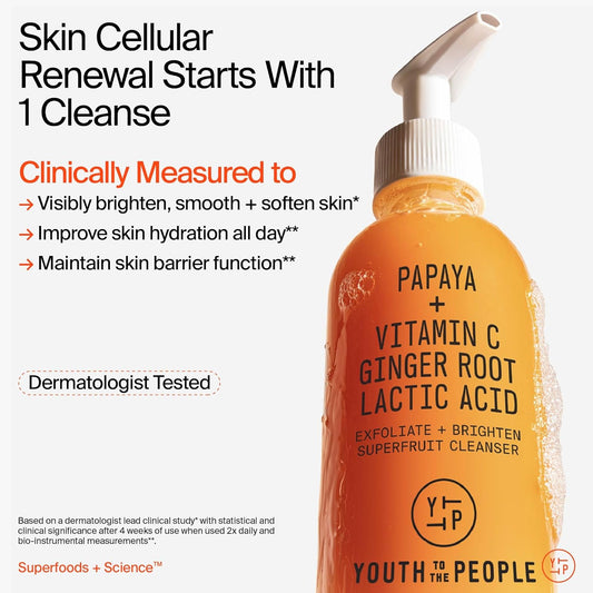 Youth To The People Superfruit Facial Cleanser - Gentle Exfoliating Cleanser, Formulated With Papaya + Vitamin C, Promotes Cell Turnover For Radiant Skin, Evens Skin Tone & Texture, With Aha + Bha