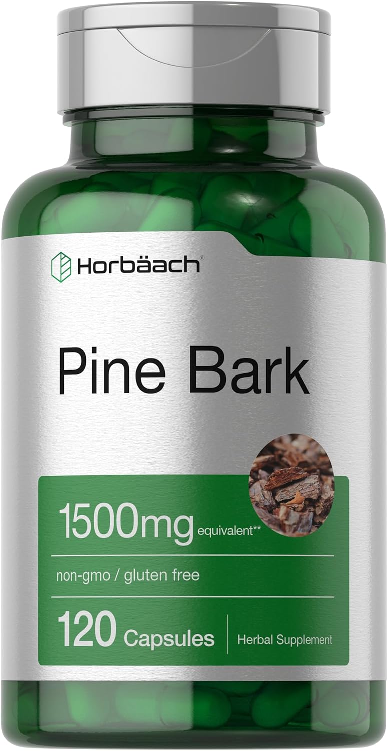 Horbäach Pine Bark Extract Capsules | 1500mg | 120 count | Non-GMO and Gluten Free