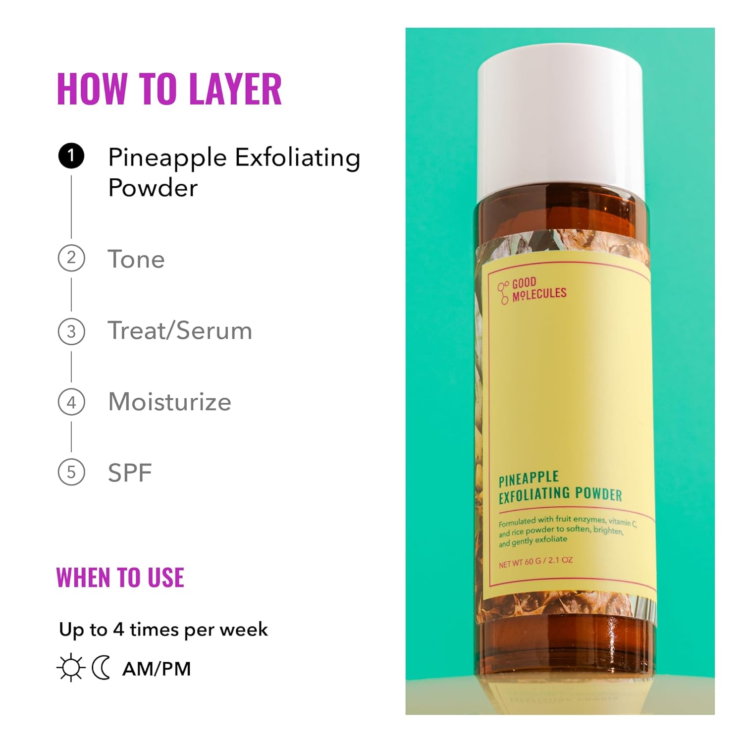 Good Molecules Pineapple Exfoliating Powder - Exfoliating Face Scrub With Natural Enzymes, Gentle Alcohol-Free Facial Cleanser, Skin Care For Face : Beauty & Personal Care