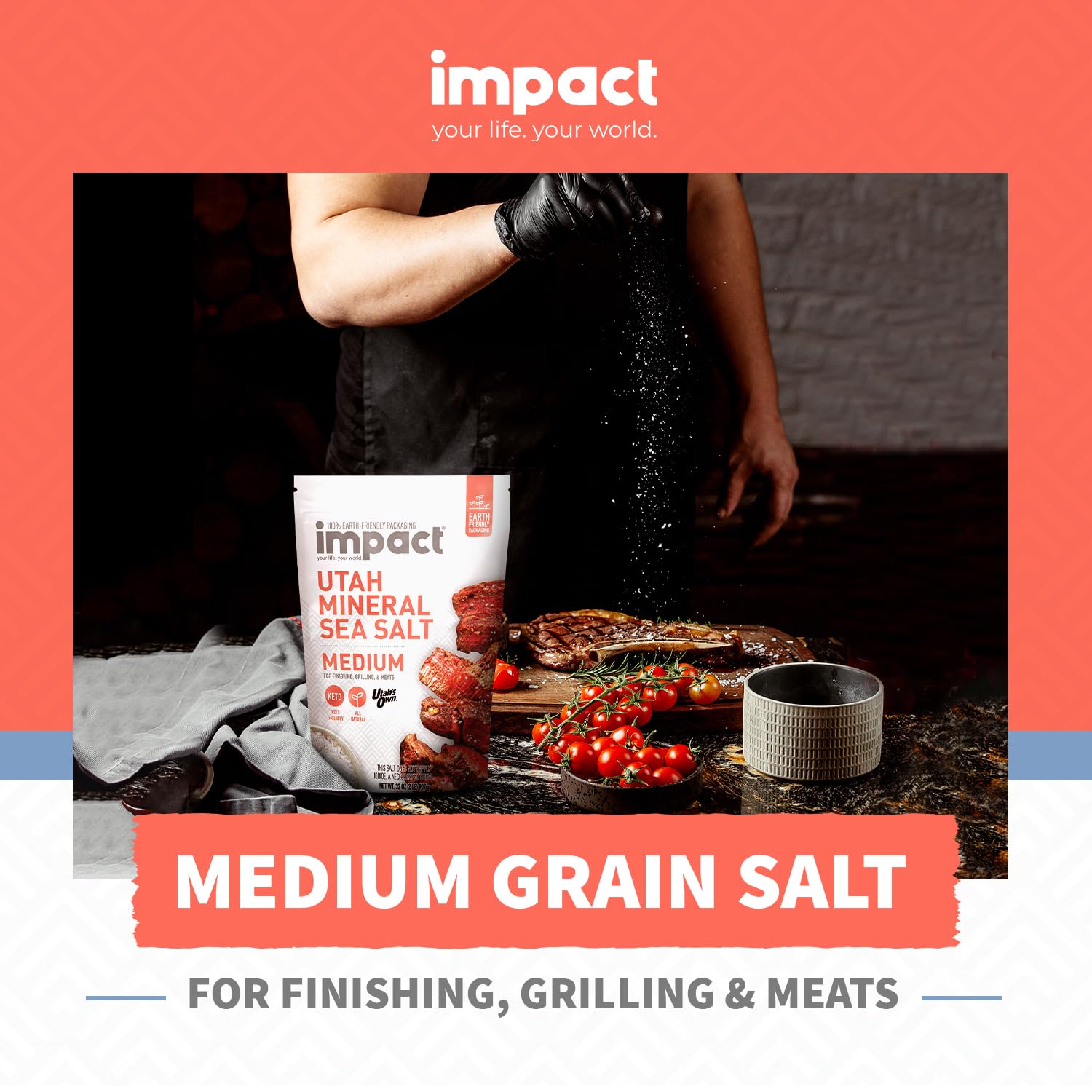 Impact - Utah Mineral Sea Salt (Medium Grain) Unrefined Non-Gmo Gluten Free With Trace Minerals - Enhance Flavor And Health With Premium Gourmet Salt From Ancient Central Utah Deposit - 2Lb