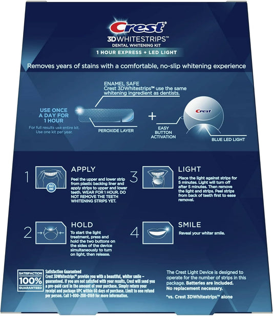 Crest 3Dwhitestrips 1 Hour Express + Led Light Teeth Whitening Kit, 19 Treatments