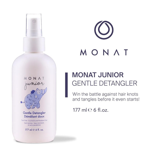 MONAT Junior™ Gentle Detangler - Safe and tear free Hair Detangler Spray for children. All Natural Tear-free, Sulfate & Paraben-free- Net Wt. 177 ml e / 6 fl. Oz
