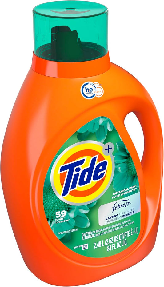 Tide Plus Febreze Freshness He Turbo Clean Liquid Laundry Detergent, Botanical Rain Scent, 84 Fl Oz, 59 Loads