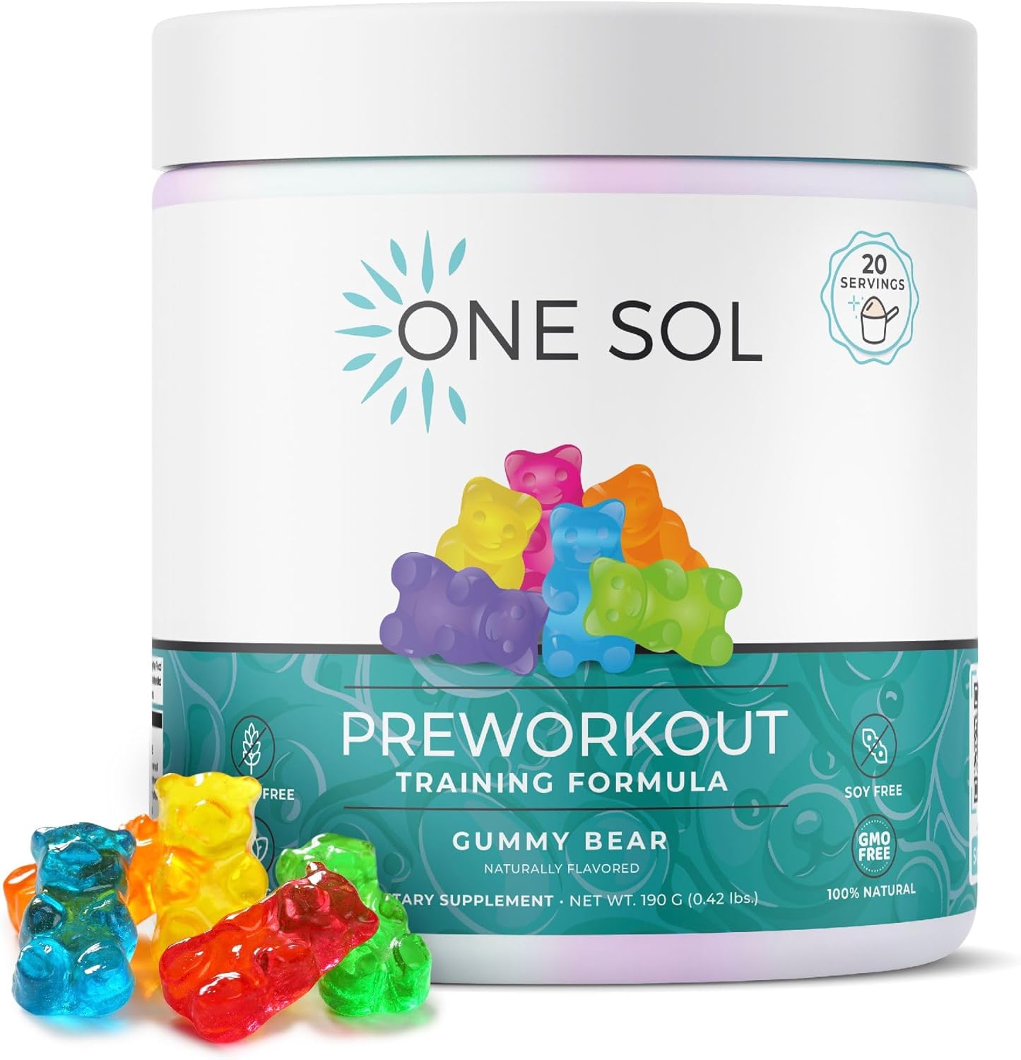 One Sol Pre-Workout For Women, Enhanced Pump & Focus, No Jitters Or Crash, Natural Ingredients, 100% Vegan, Gluten Free & Soy Free, (Gummy Bear)