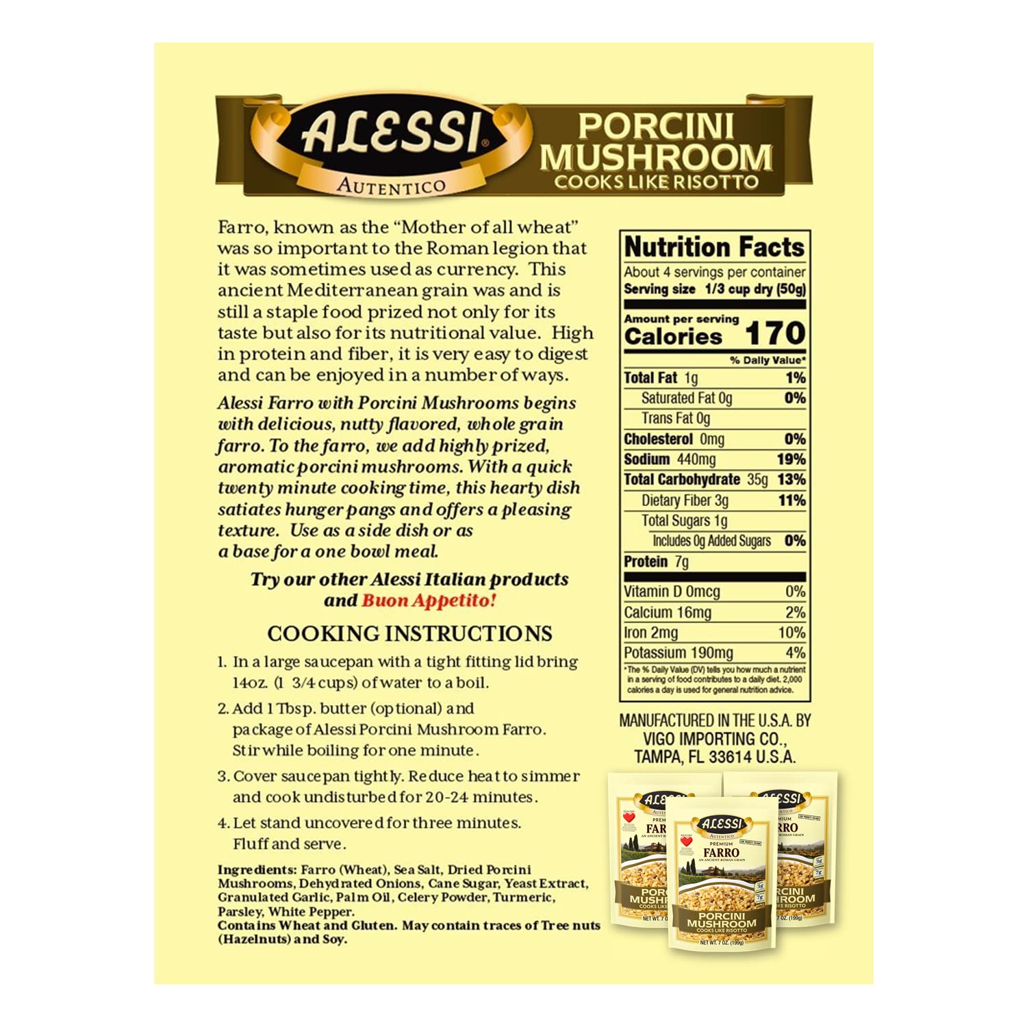 Alessi Autentico, Premium Seasoned Roman Grain Farro, Cooks Like Risotto, Heart Healthy, Easy to Prepare, 7oz (Variety Pack, Pack of 3) : Grocery & Gourmet Food