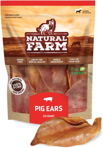Natural Farm Pig Ears For Dogs (25 Pack), All-Natural Whole Dog Treats Thick Pigs Ears, Single Ingredient & Highly Digestible Jumbo Ears, Better Than Rawhide Dog Snacks For Puppy And Large/Medium Dogs