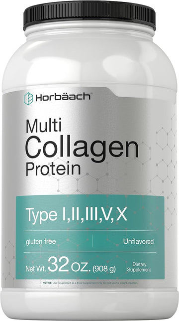 Horbaach Multi Collagen Protein Powder 32 Oz | Type I, Ii, Iii, V, X | Hydrolyzed Collagen Peptides | Keto & Paleo Friendly | Unflavored & Gluten Free