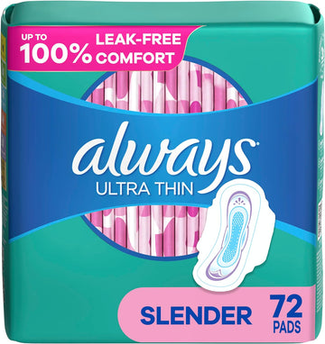 Always Ultra Thin Pads Slender Unscented with Wings, 36 Count (Pack of 2), 72 Count total