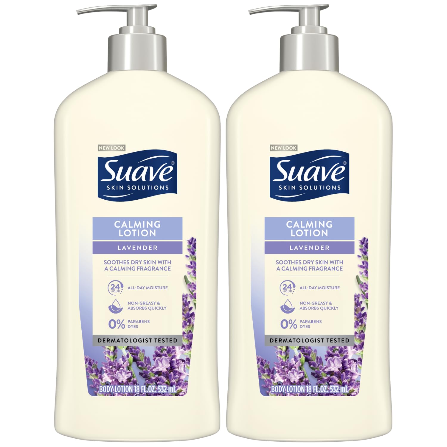 Suave Body Lotion, Lavender Calming Lotion – Moisturizing Body Lotion for Dry Skin Infused with Lavender and Vanilla Bean Extracts, Paraben-Free, Scented Lotion, 18 Oz (Pack of 2)