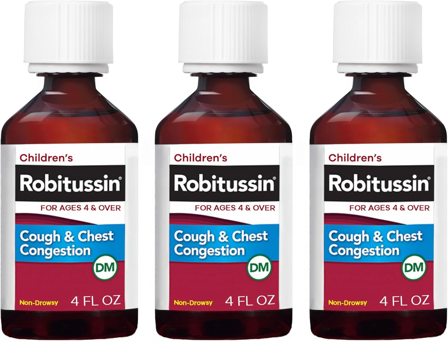 Robitussin Cough And Chest Congestion Dm, Children'S Cough Medicine, Grape Flavor - 4 Fl Oz X 3
