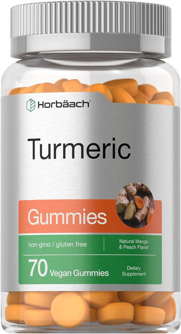 Horbäach Turmeric Curcumin Gummies | 70 Count | Mango & Peach Flavor | Turmeric and Ginger Root Gummy Supplement | Vegan, Non-GMO & Gluten Free