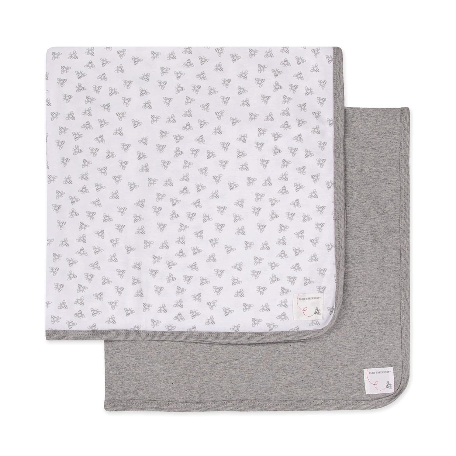 Burt'S Bees Baby - Blankets, Set Of 2, 100% Organic Cotton Swaddle, Stroller, Receiving Blankets (Heather Grey Solid + Honeybee Print) , 29X29 Inch (Pack Of 2)