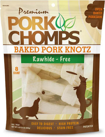 Pork Chomps Baked Pork Skin Dog Chews, 7-Inch Knots, 8 Count